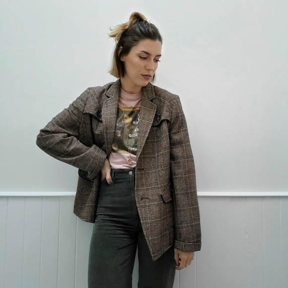 Olsen Wool Brown Plaid Blazer - Picture 2 of 9